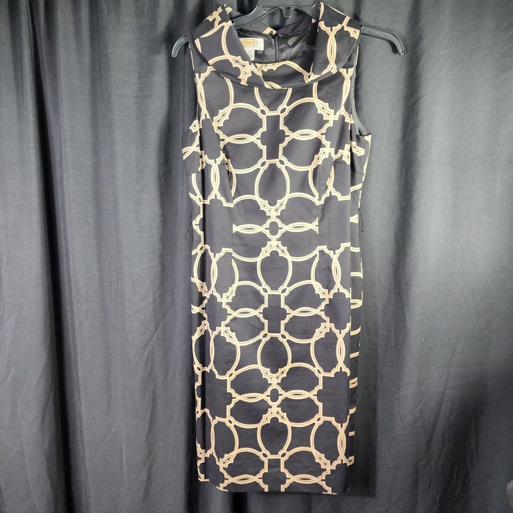 Talbots Petites Black‎ Beige Geometric Print Sleeveless Sheath Dress Size 2